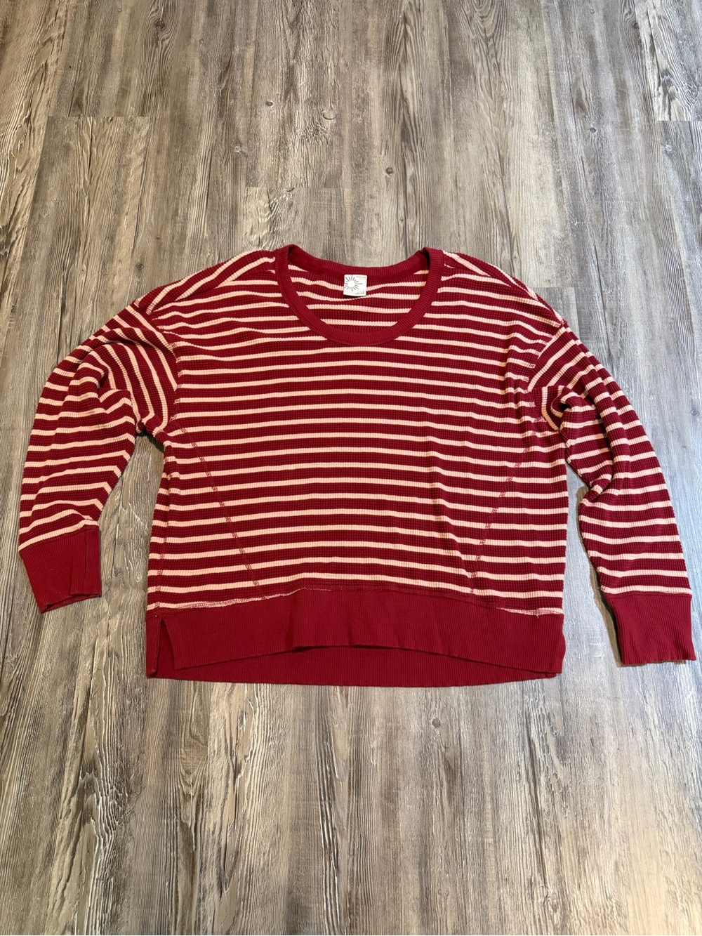 Aerie offline Red and Cream Striped waffle women’s top.